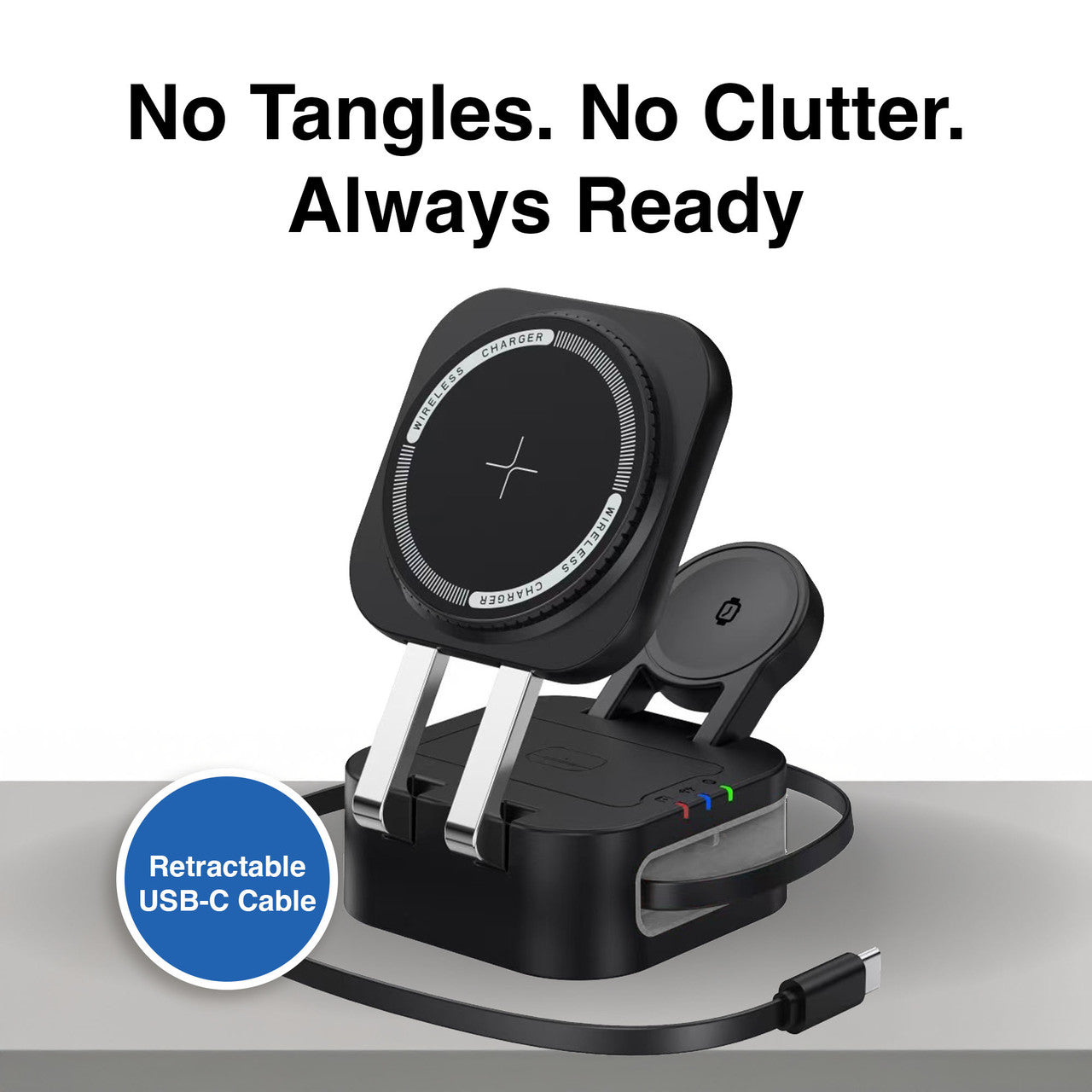 Laser 3 in 1 Foldable Wireless Charging Stand Black V1031-WC-FD20BK-908
