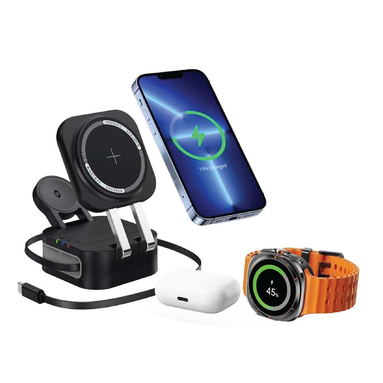 Laser 3 in 1 Foldable Wireless Charging Stand Black V1031-WC-FD20BK-908