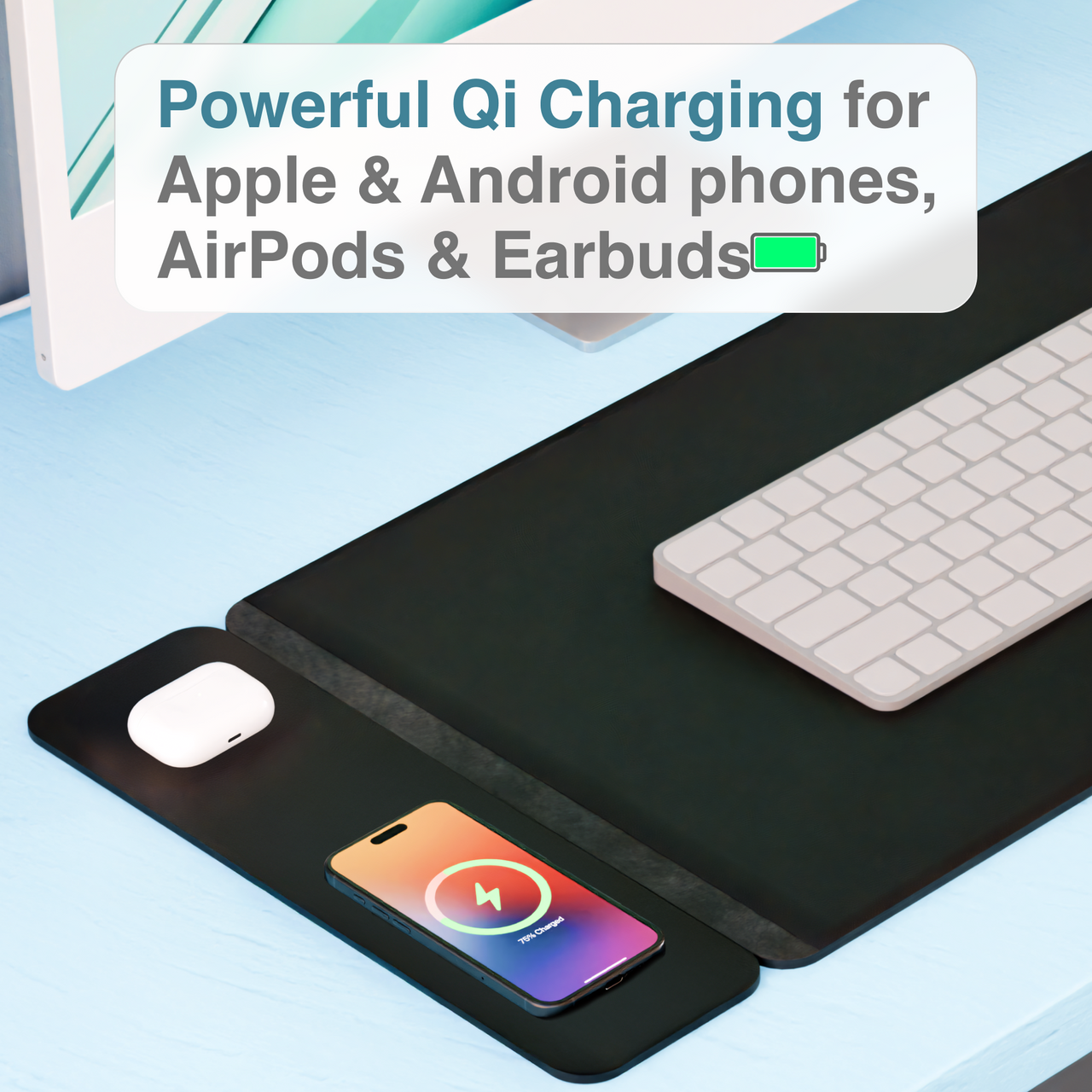 Laser Wireless Charging Desk Mat Black V1031-WC-MATB-792