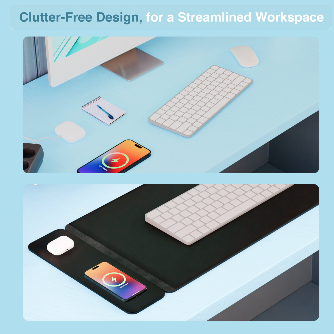 Laser Wireless Charging Desk Mat Black V1031-WC-MATB-792
