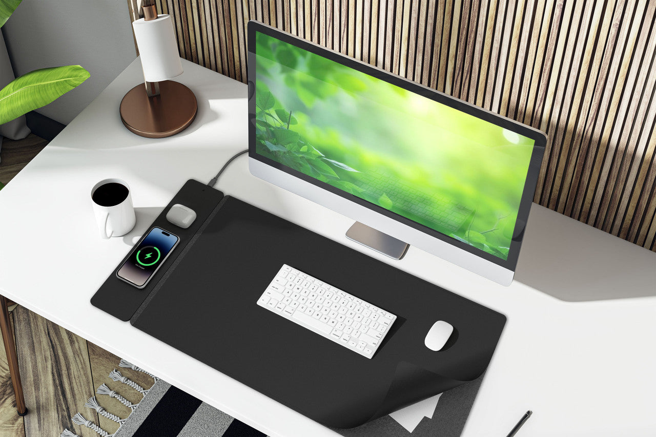 Laser Wireless Charging Desk Mat Black V1031-WC-MATB-792