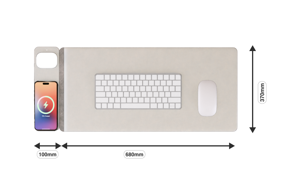 Laser Wireless Charging Desk Mat Grey V1031-WC-MATG-808