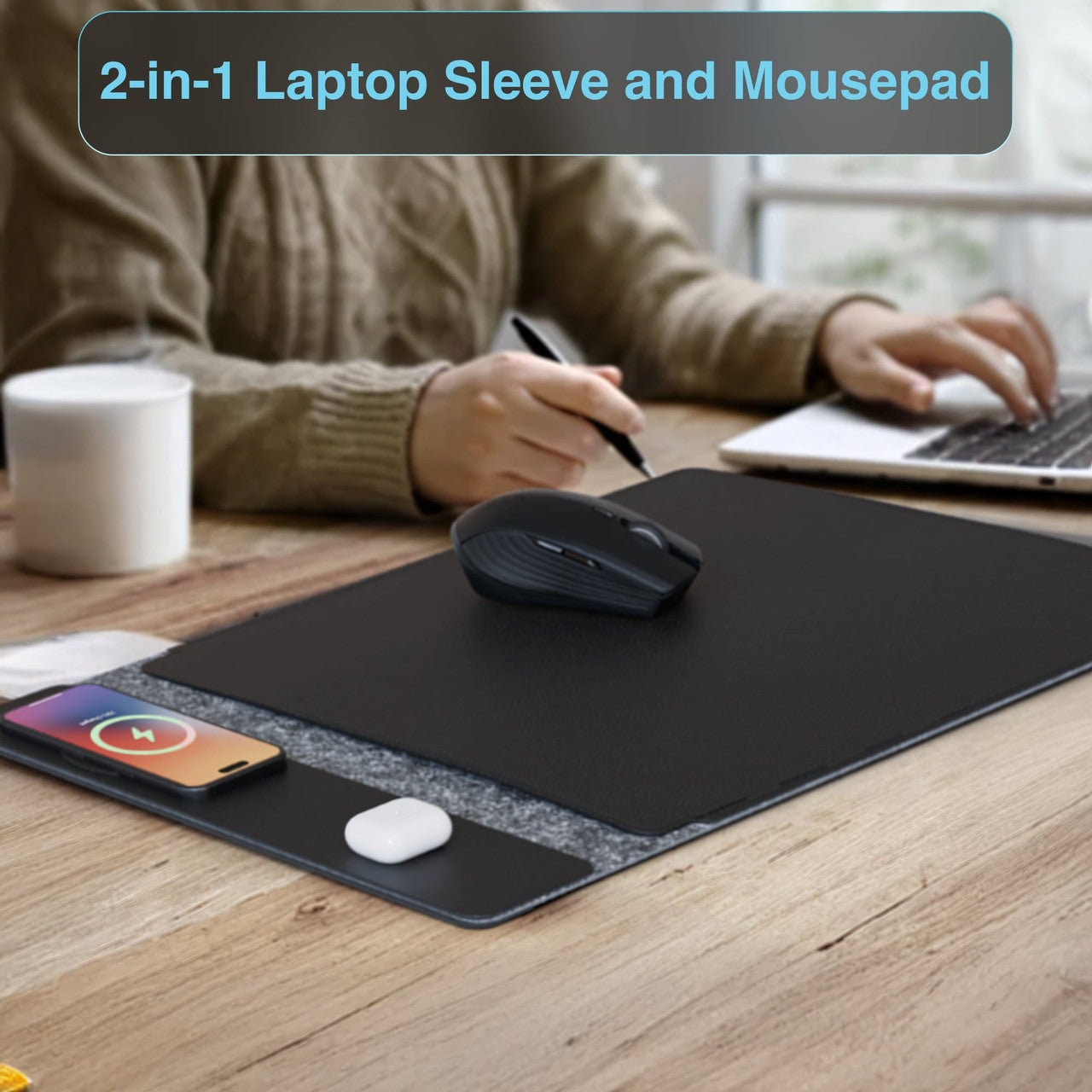 Laser Wireless Charging Laptop Sleeve Up to 16 Inch Black V1031-WC-S16B-839