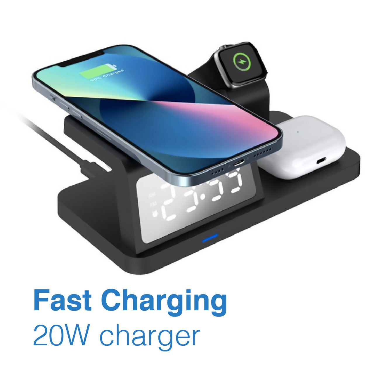Laser 3-in-1 Wireless Charging Station with Alarm Clock - Black V1031-WLC-3IN1A-098