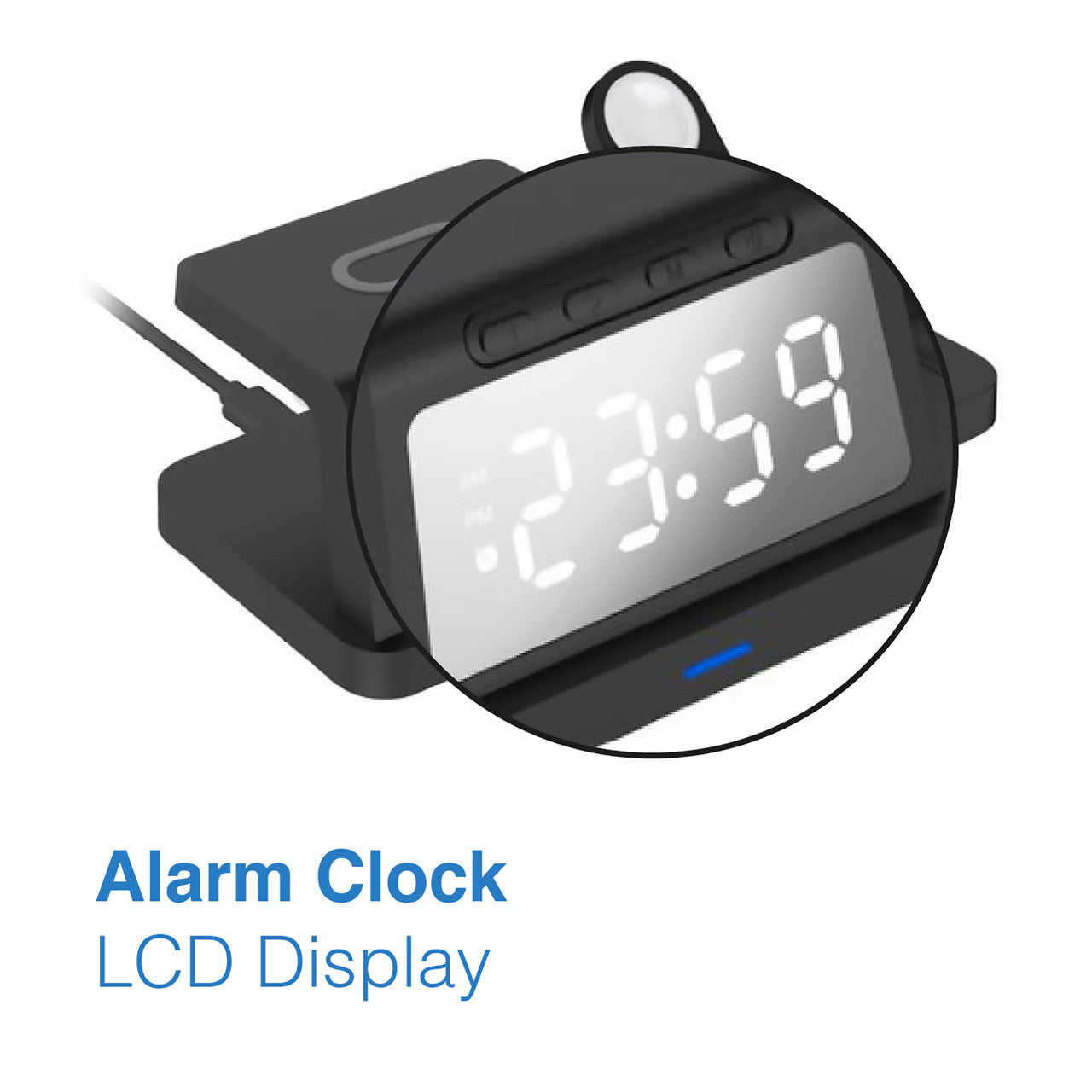Laser 3-in-1 Wireless Charging Station with Alarm Clock - Black V1031-WLC-3IN1A-098