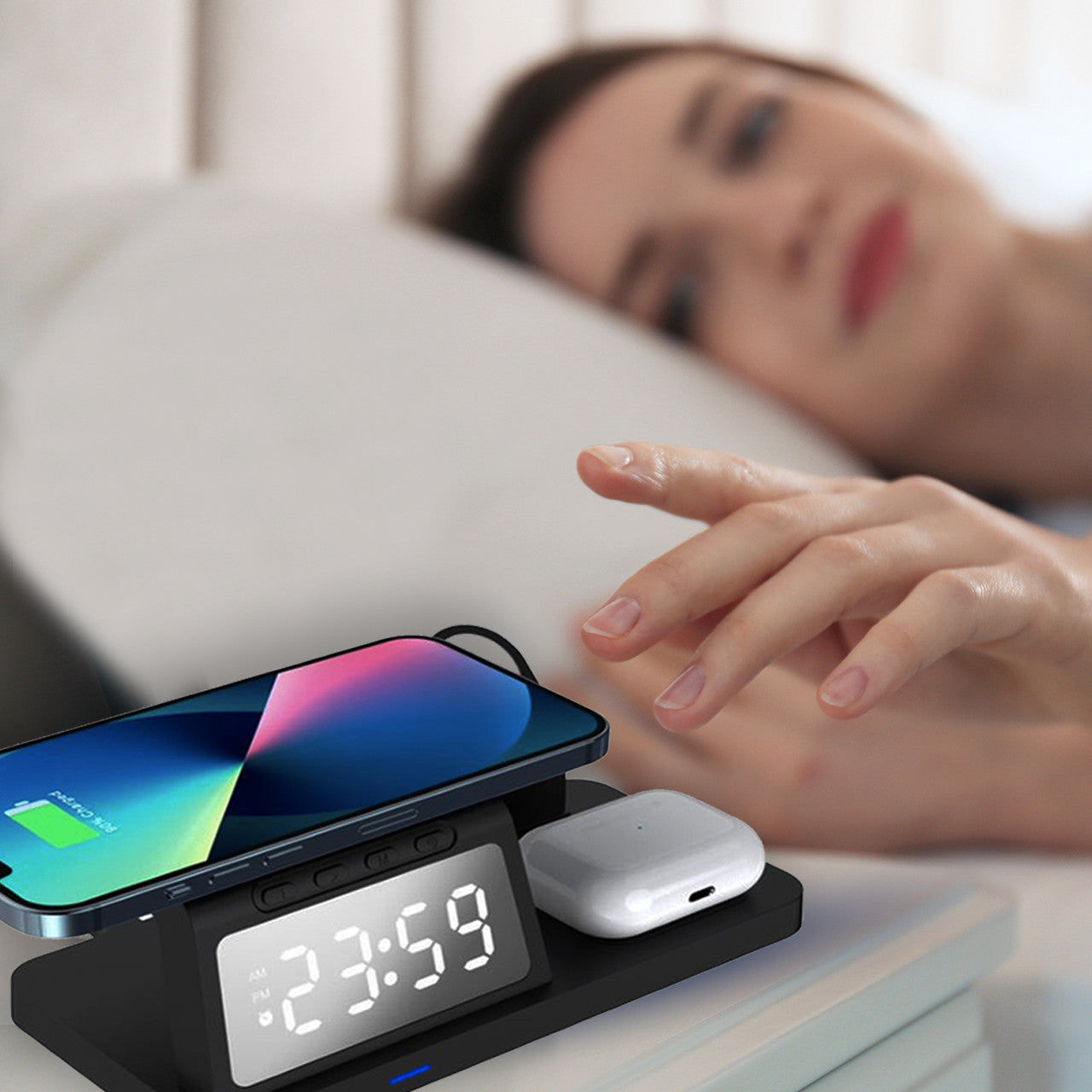 Laser 3-in-1 Wireless Charging Station with Alarm Clock - Black V1031-WLC-3IN1A-098