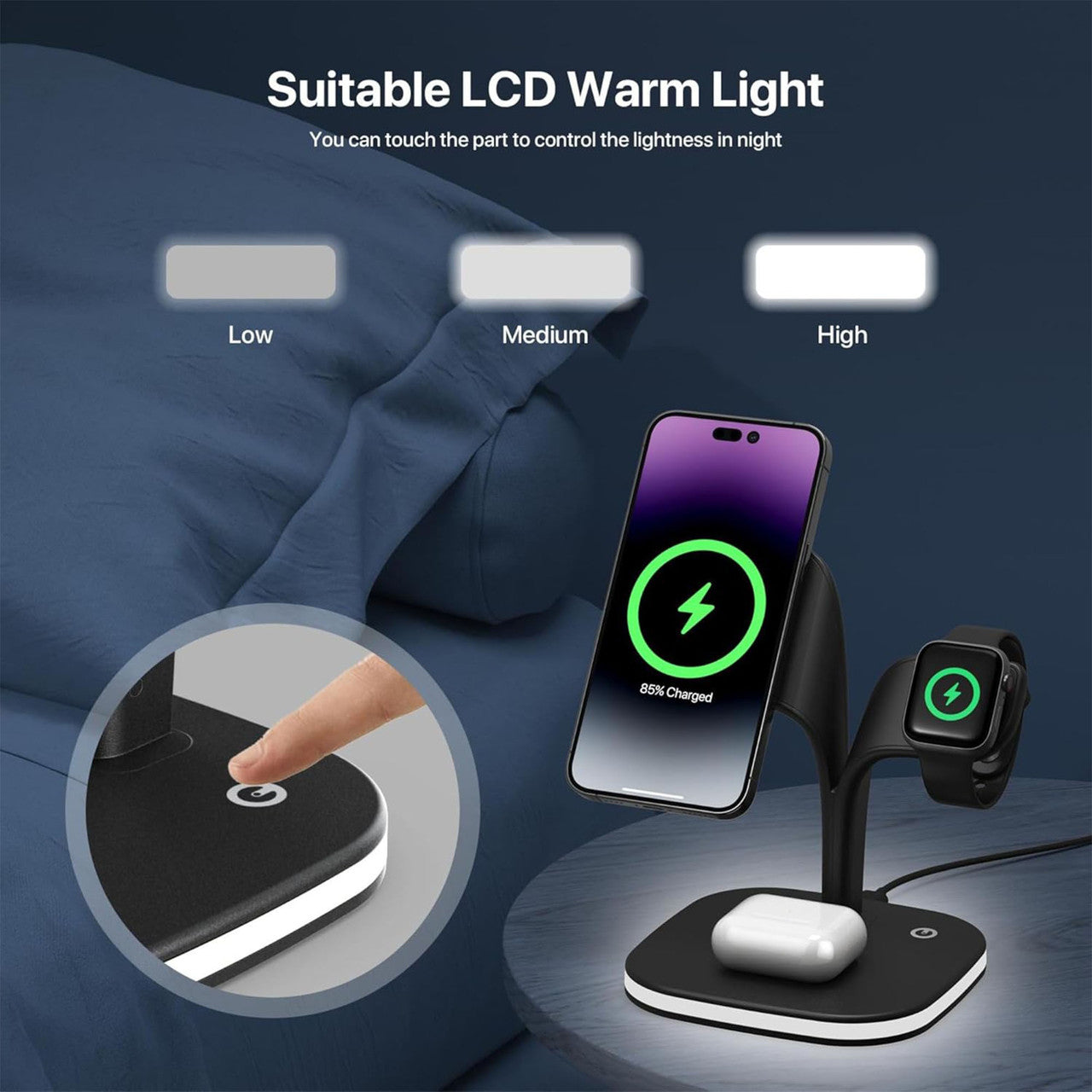4 in 1 Wireless Charging Station with Night Light V1031-WLC-4SDNL-559