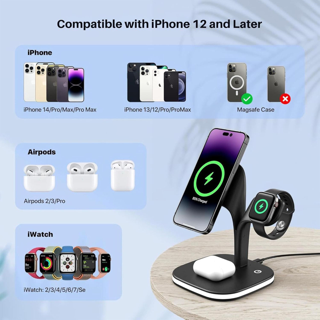 4 in 1 Wireless Charging Station with Night Light V1031-WLC-4SDNL-559