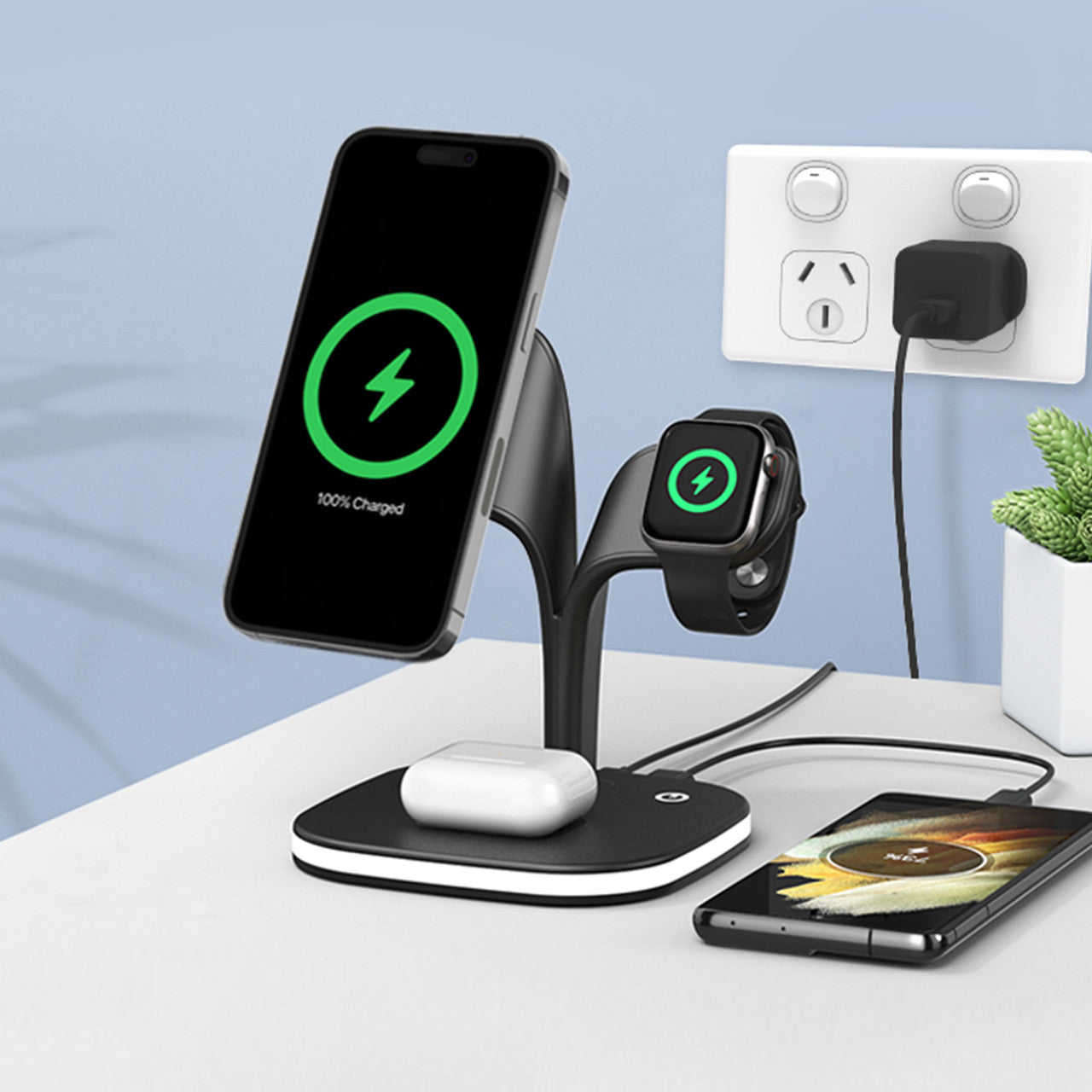 4 in 1 Wireless Charging Station with Night Light V1031-WLC-4SDNL-559