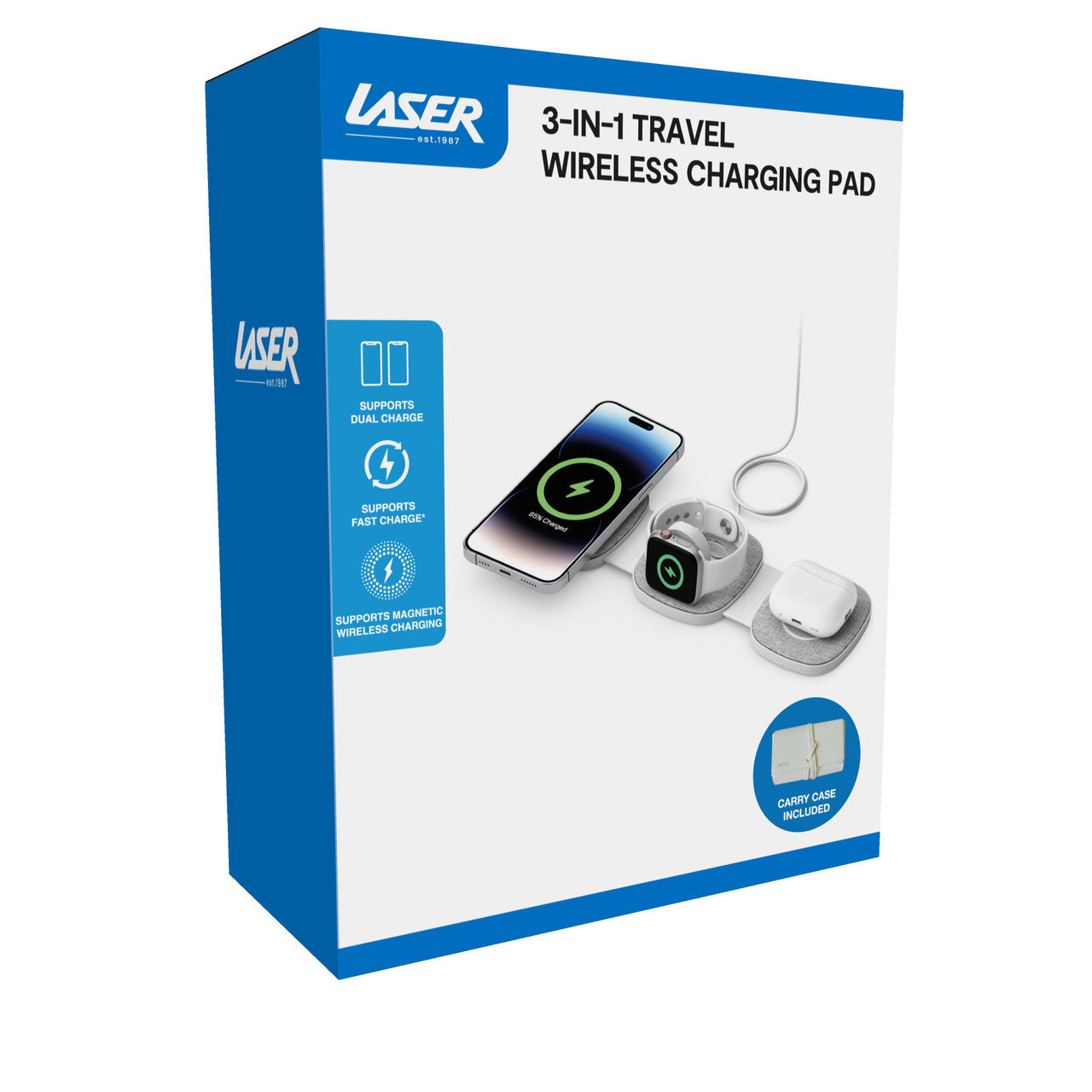 Laser 3-in-1 Travel Wireless Charging Pad for Apple V1031-WLC-W3PTF-675