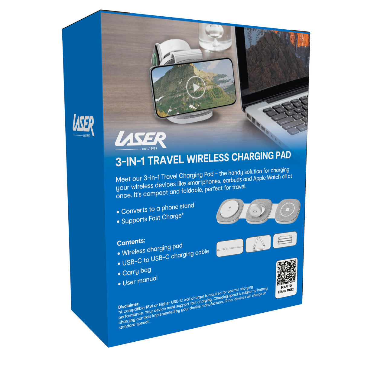 Laser 3-in-1 Travel Wireless Charging Pad for Apple V1031-WLC-W3PTF-675