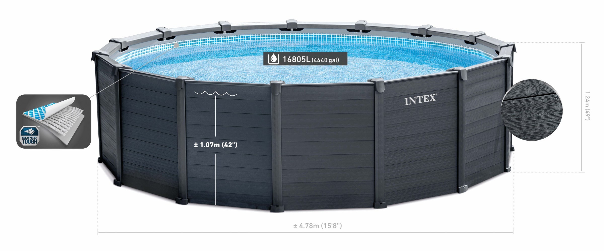 Intex Intex Graphite Grey Panel Pool 4.78 x 1.24M 26384 V1032-IXGRAPHITE_26384