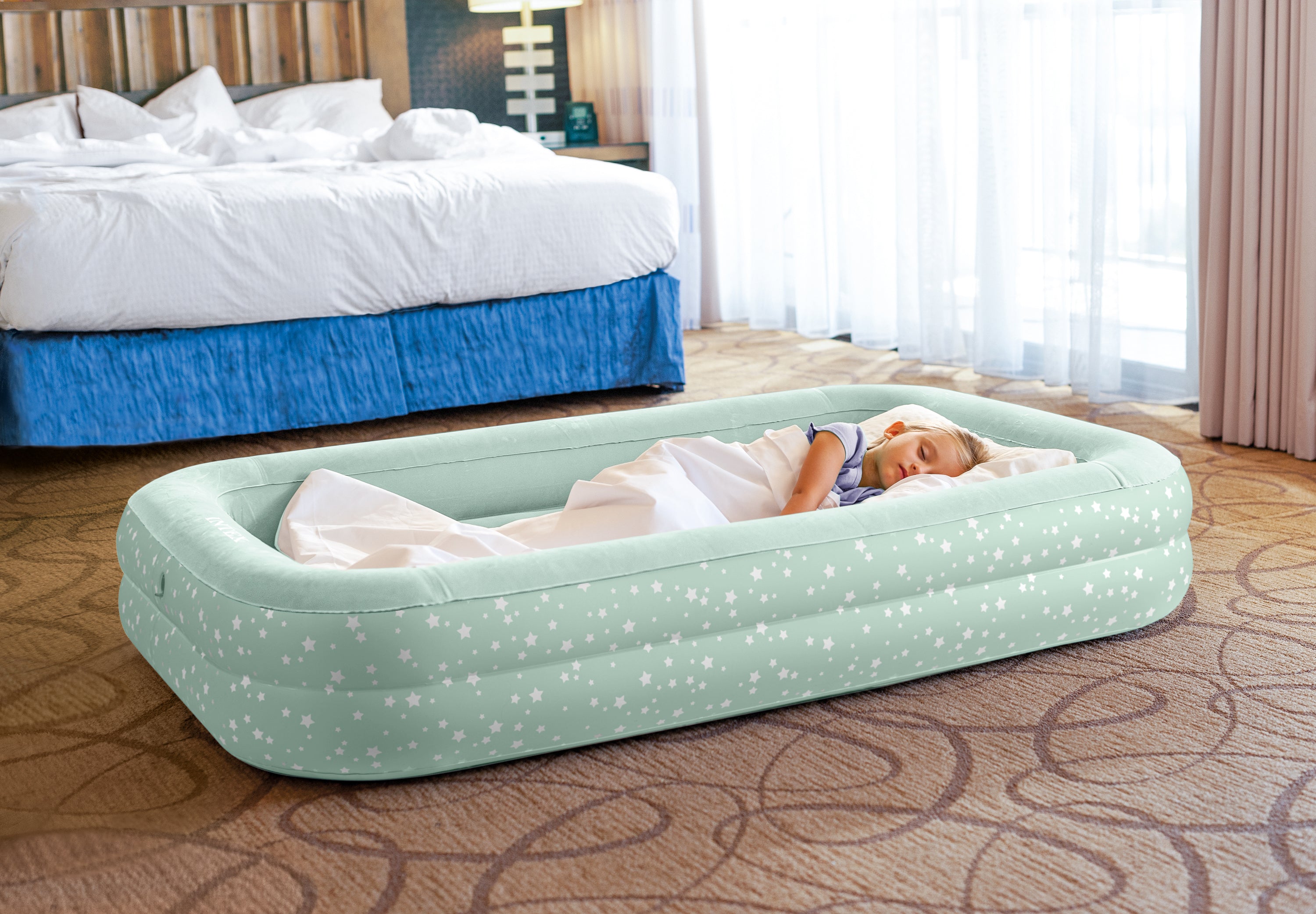 Intex Kidz Inflatable Travel Bed set with Hand Pump - Stars. Great for Travel 66810 V1032-IXKIDZBED-66810