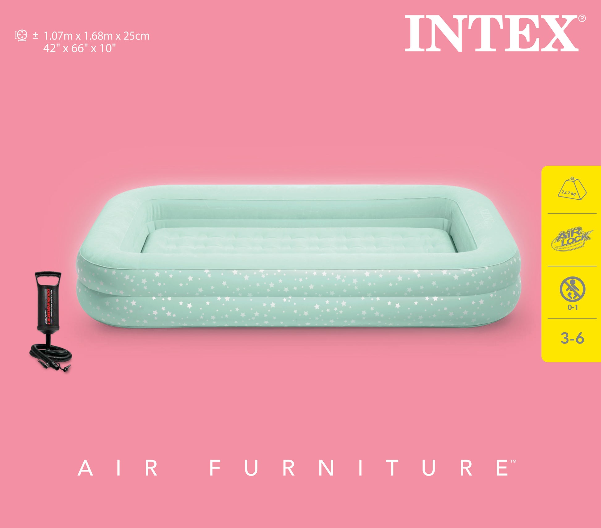 Intex Kidz Inflatable Travel Bed set with Hand Pump - Stars. Great for Travel 66810 V1032-IXKIDZBED-66810