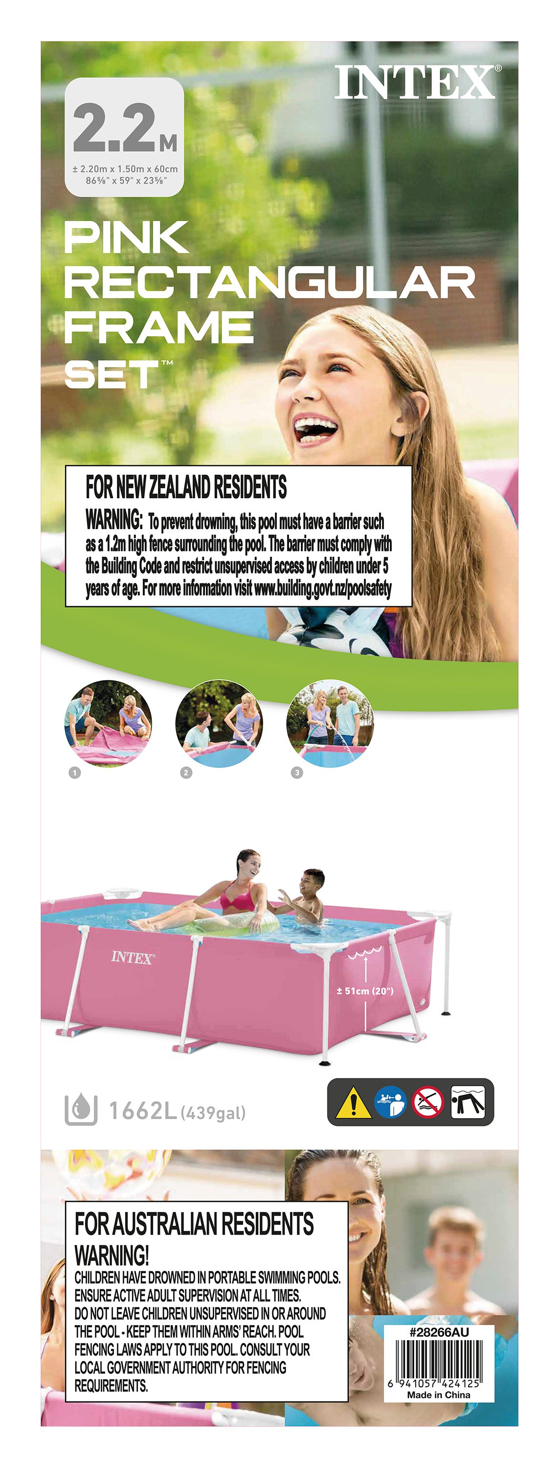 Intex Pink Rectangular Frame Pool 28266 V1032-IXPINKRECT2.2-28266