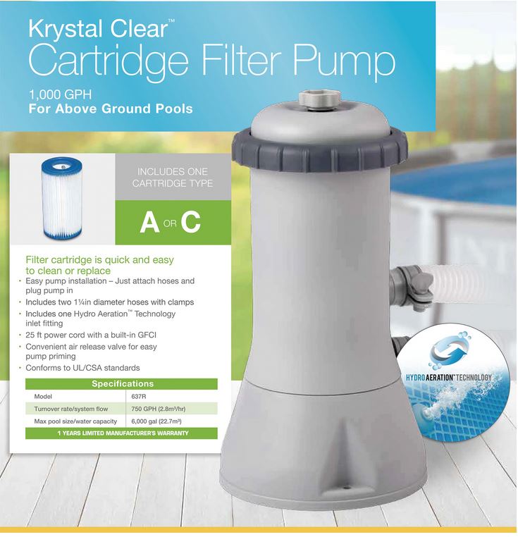 Intex Pool PUMP and FILTER 3785lph (1000gph) 28638 V1032-IXPUMP1000-28638