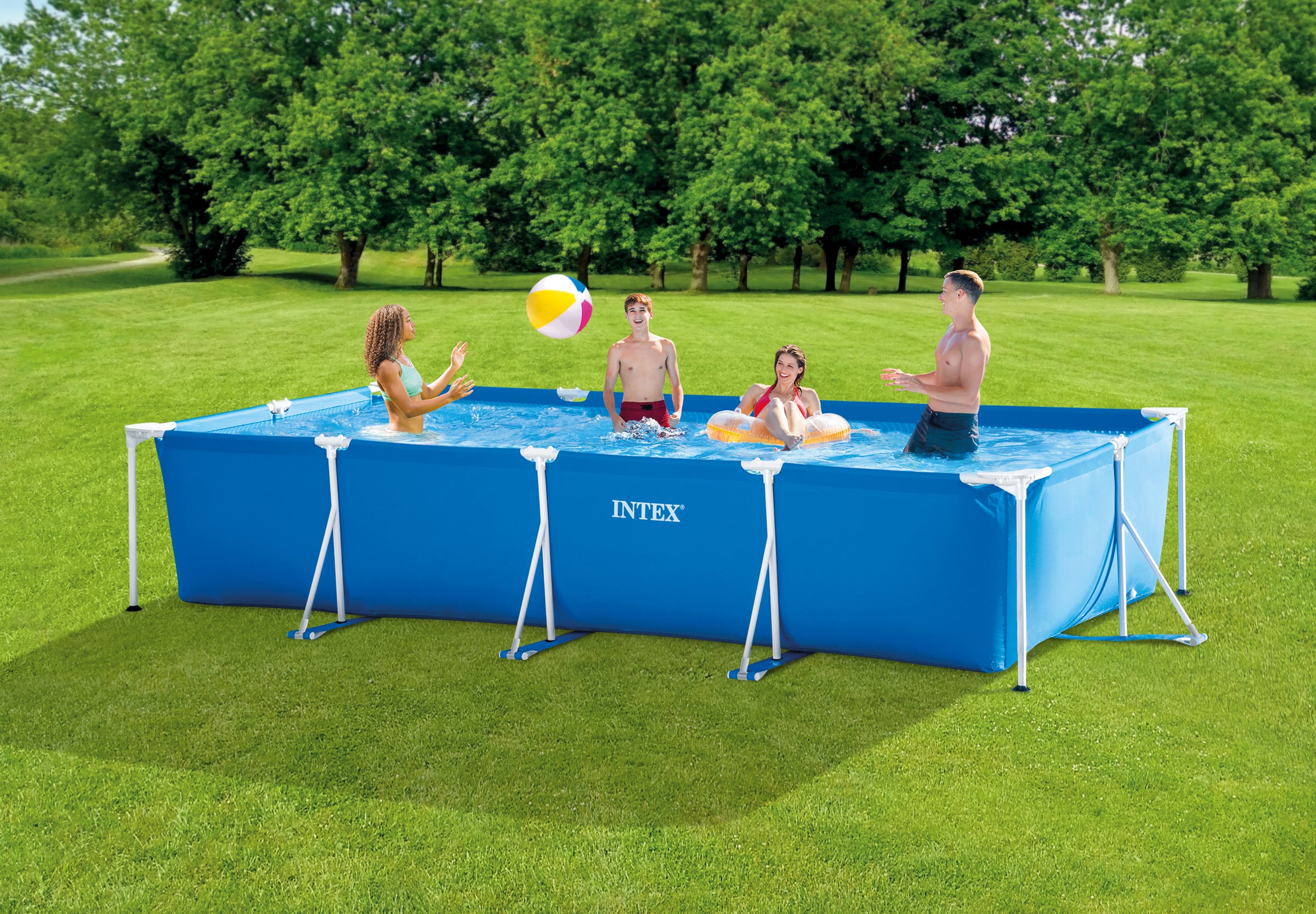 Intex Rectangular Frame Pool 4.5m X 2.2m X 0.84m with Filter/Pump 28274 V1032-IXRECT45PUMP-28274