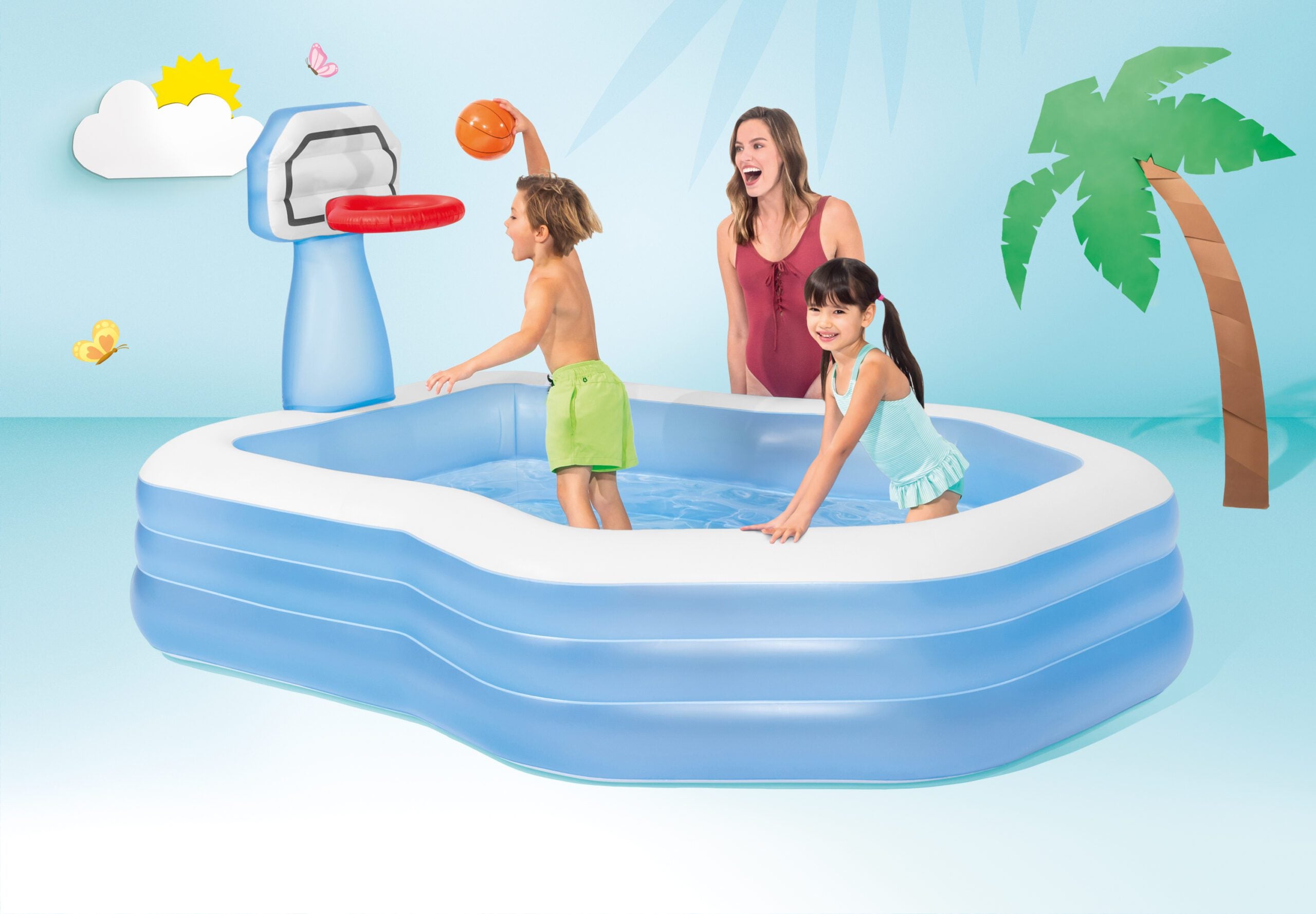 Intex Swim Center Shootin' Hoops Inflatable Pool 2.57m x 1.88m 57183 V1032-IXSWIMCENTREHOOPS-57183