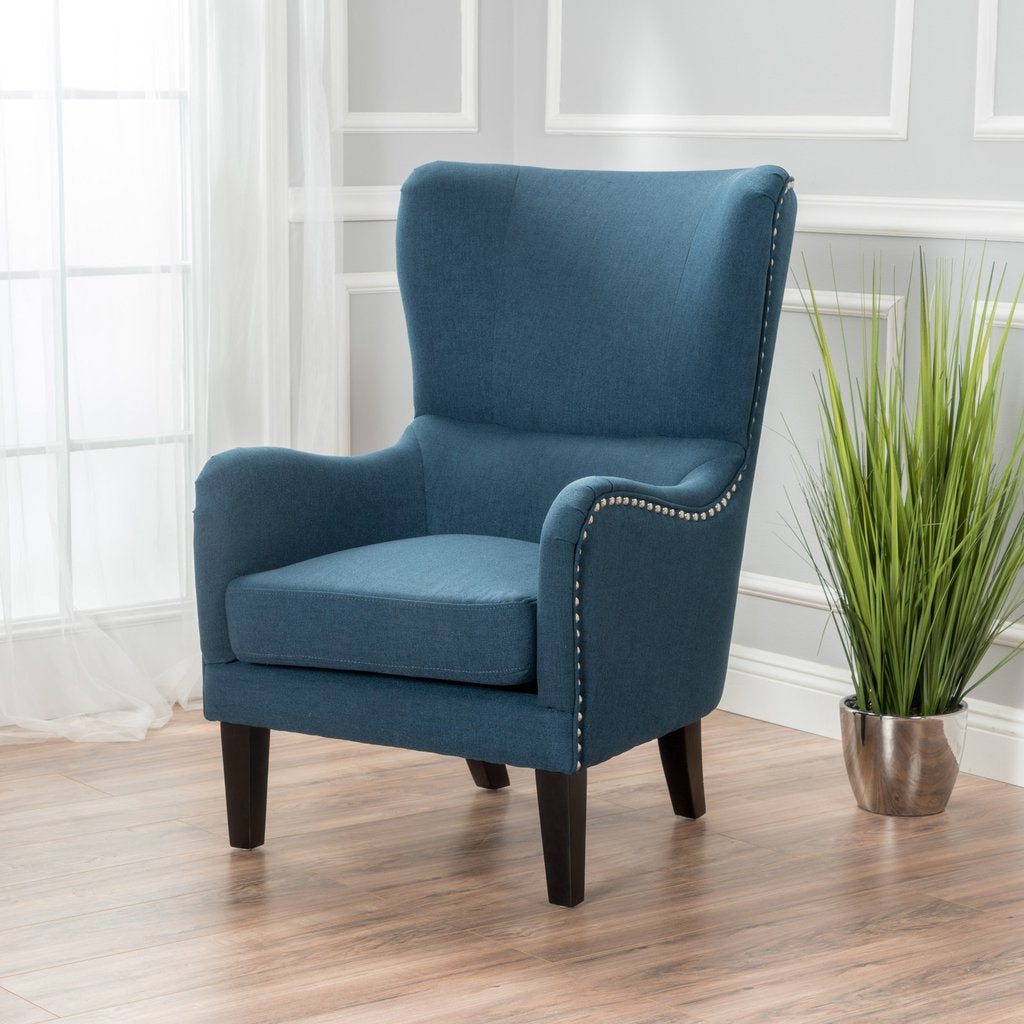 Vintage Dark Blue Fabric High Back Padded Armchair V1041-JLC-1081DARKBLUE