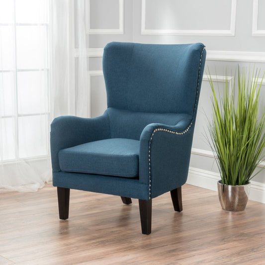 Vintage Dark Blue Fabric High Back Padded Armchair V1041-JLC-1081DARKBLUE