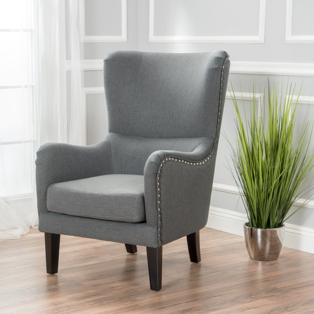 Vintage Grey Fabric High Back Padded Armchair V1041-JLC-1081MIDGREY