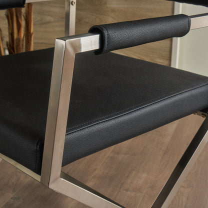 Rocklin Steel & Bonded Leather Director chair Armchair in Black V1041-JMC-1044BLACK
