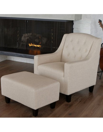 Canberra Fabric Armchair & Ottoman in Begie Linen V1041-JSF-5007BEGIE
