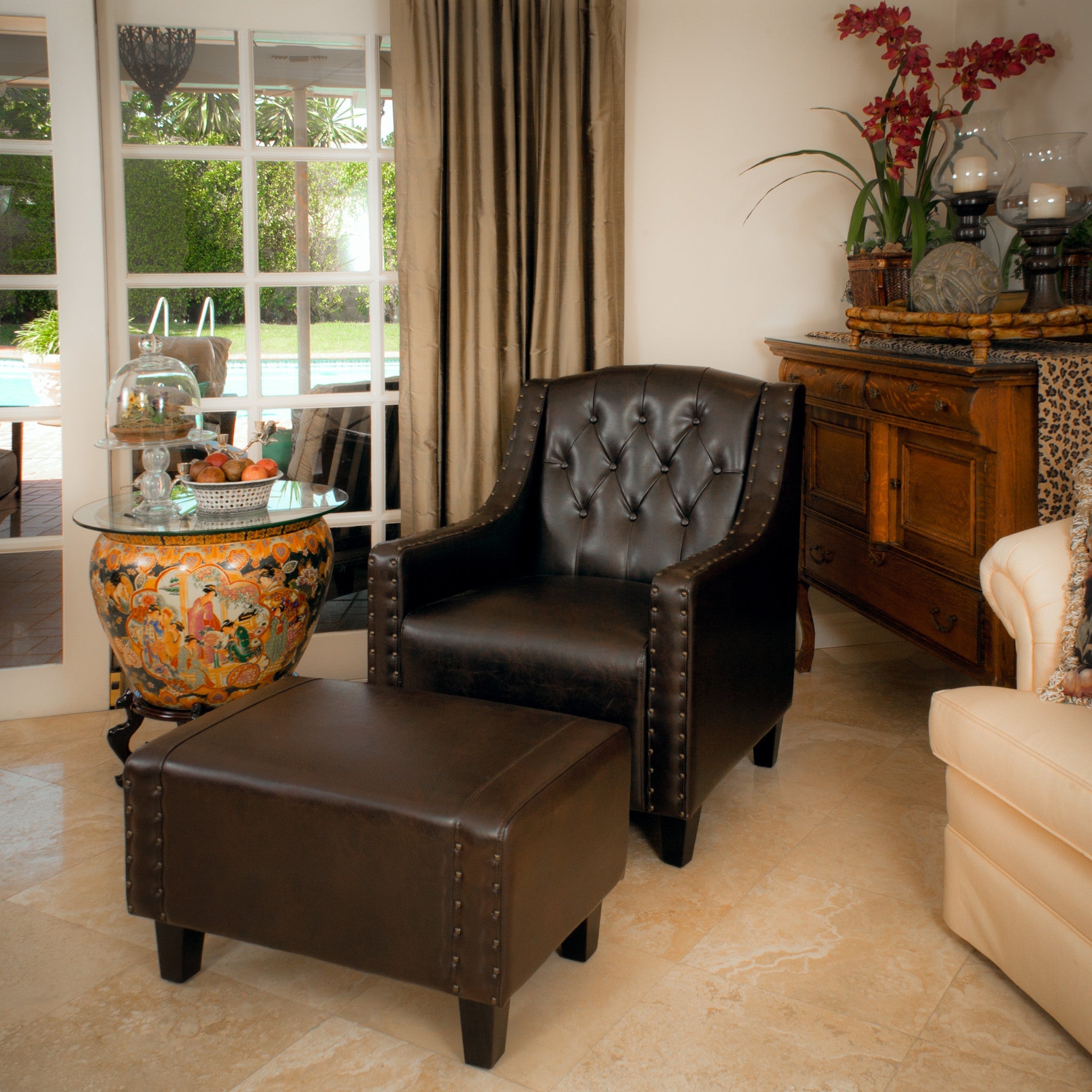 Coogee Bonded Leather Armchair & Ottoman in Brown V1041-JSF-5007CBROWN
