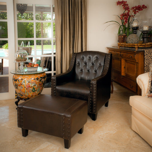 Coogee Bonded Leather Armchair & Ottoman in Brown V1041-JSF-5007CBROWN