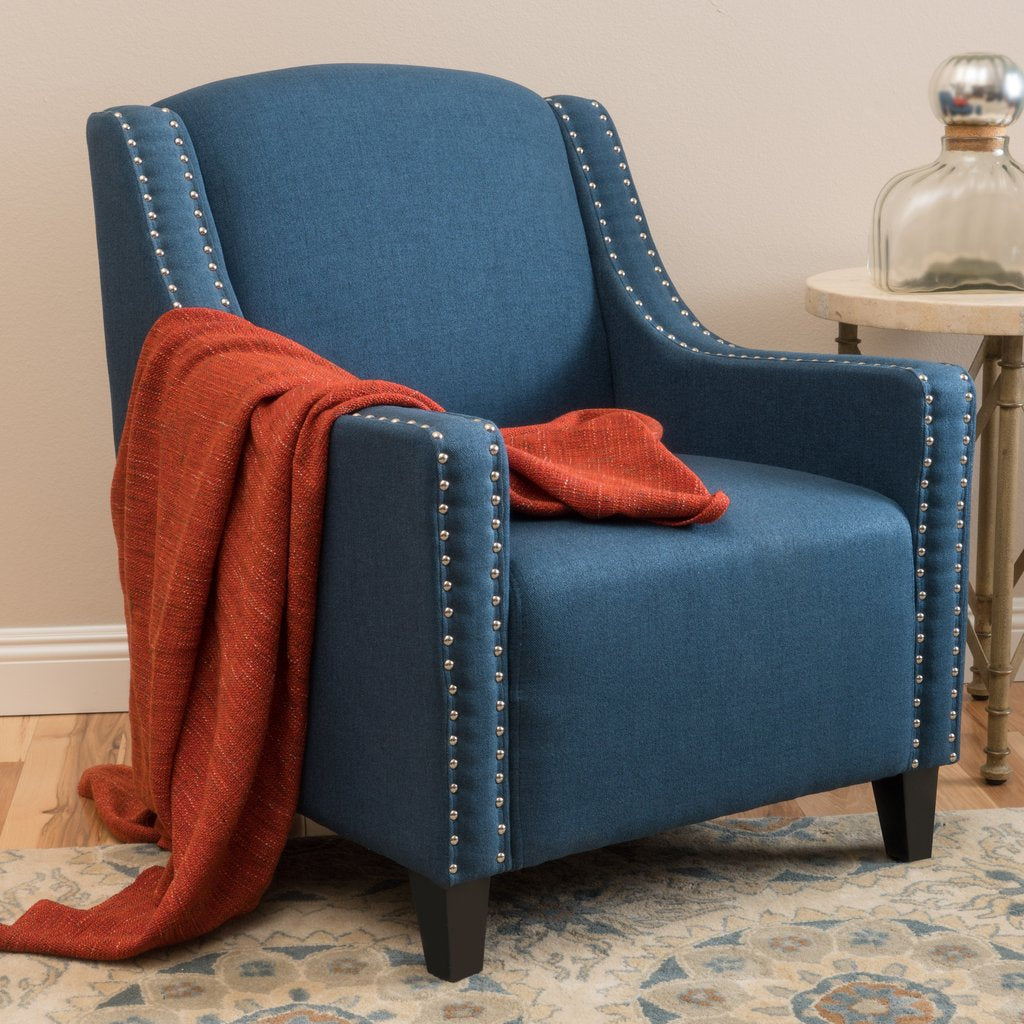 Camden Linen Fabric Studded Armchair in Dark Blue V1041-JSF-5007CDARKBLUE