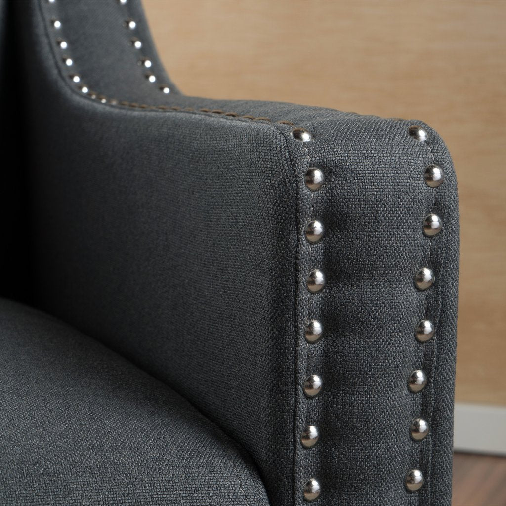 Camden Linen Fabric Studded Armchair in Dark Grey V1041-JSF-5007+ DARK GREY
