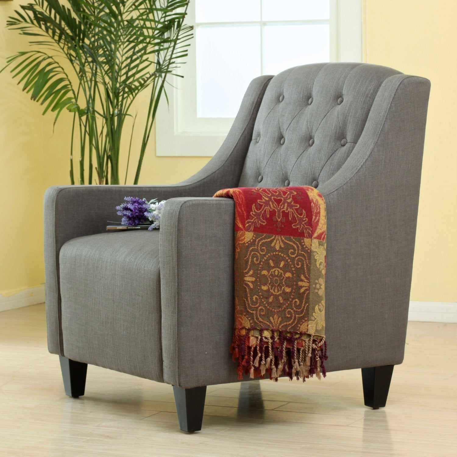 Canberra Fabric Armchair & Ottoman in Grey Linen V1041-JSF-5007GREY
