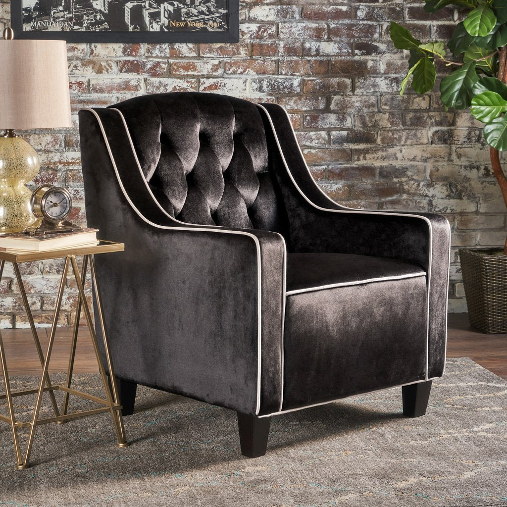 Lara Two Tone Tufted Black New Velvet Club Armchair V1041-JSF-5034BLACK