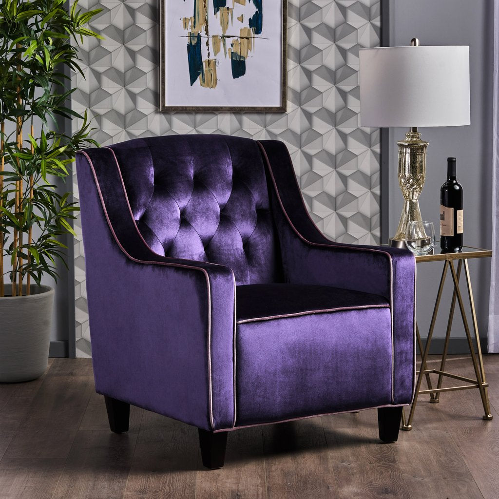 Lara Two Tone Tufted Plum New Velvet Club Armchair V1041-JSF-5034PLUM
