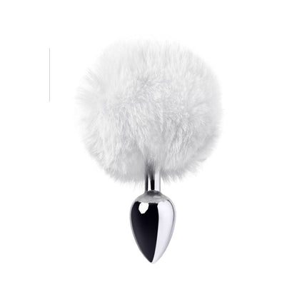 Metal Silver Anal Plug Small W White Tail V1055-7B45035101350