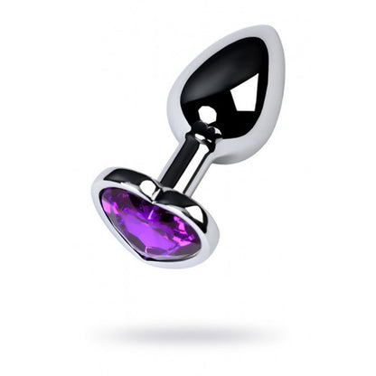 Metal Silver Anal Plug W Purple Heart Crystal Small V1055-7B45035101364