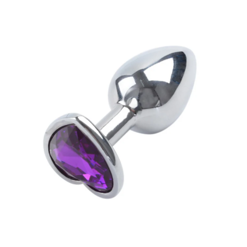 Metal Silver Anal Plug W Purple Heart Crystal Small V1055-7B45035101364