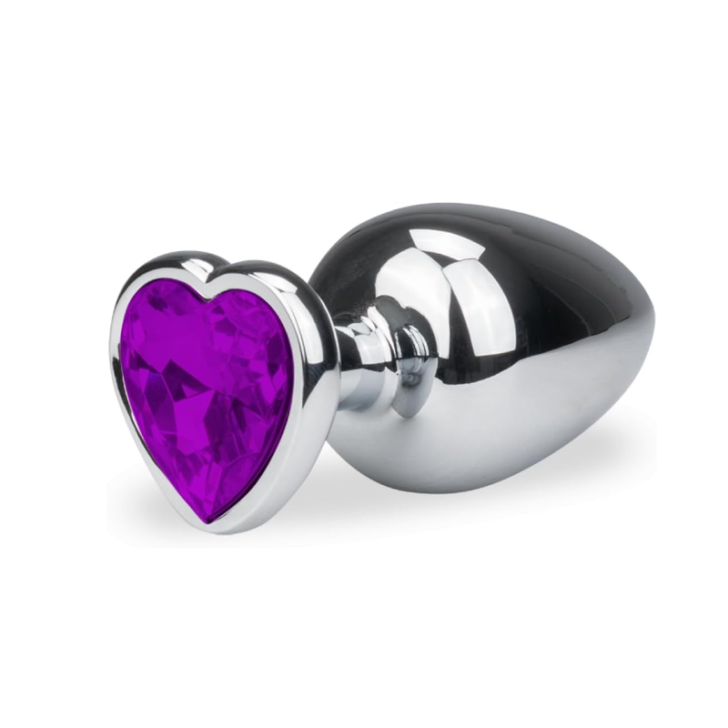 Metal Silver Anal Plug W Purple Heart Crystal Small V1055-7B45035101364