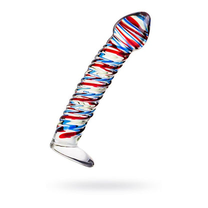 Sexus Glass Dildo Stripes W Base Blue/Red 16Cm V1055-7CC45842100019