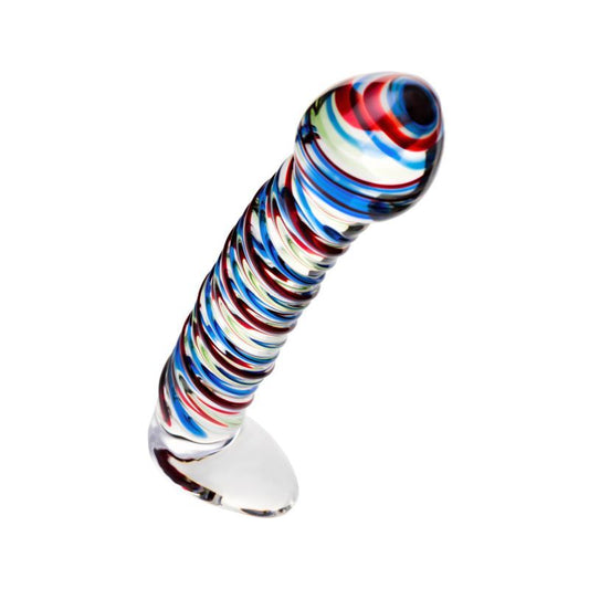 Sexus Glass Dildo Stripes W Base Blue/Red 16Cm V1055-7CC45842100019