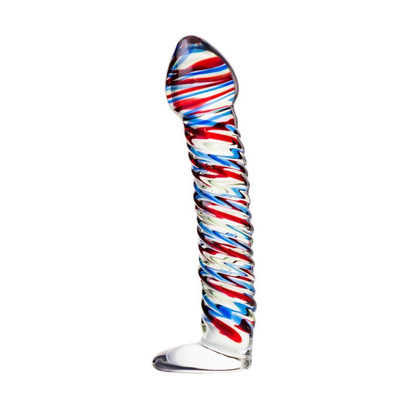 Sexus Glass Dildo Stripes W Base Blue/Red 16Cm V1055-7CC45842100019