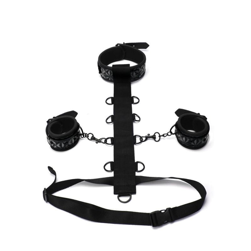 Whip Smart Diamond Body Restraint Choker Style Collar Rings Padded Wrist Cuffs 3 Pc Set - Black V1055-7CC45842100040