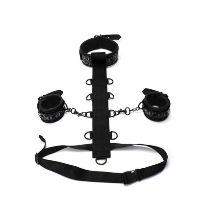 Whip Smart Diamond Body Restraint Choker Style Collar Rings Padded Wrist Cuffs 3 Pc Set - Black V1055-7CC45842100040