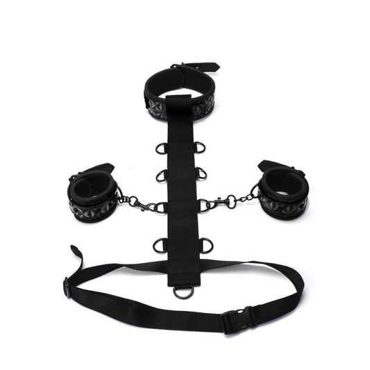 Whip Smart Diamond Body Restraint Choker Style Collar Rings Padded Wrist Cuffs 3 Pc Set - Black V1055-7CC45842100040