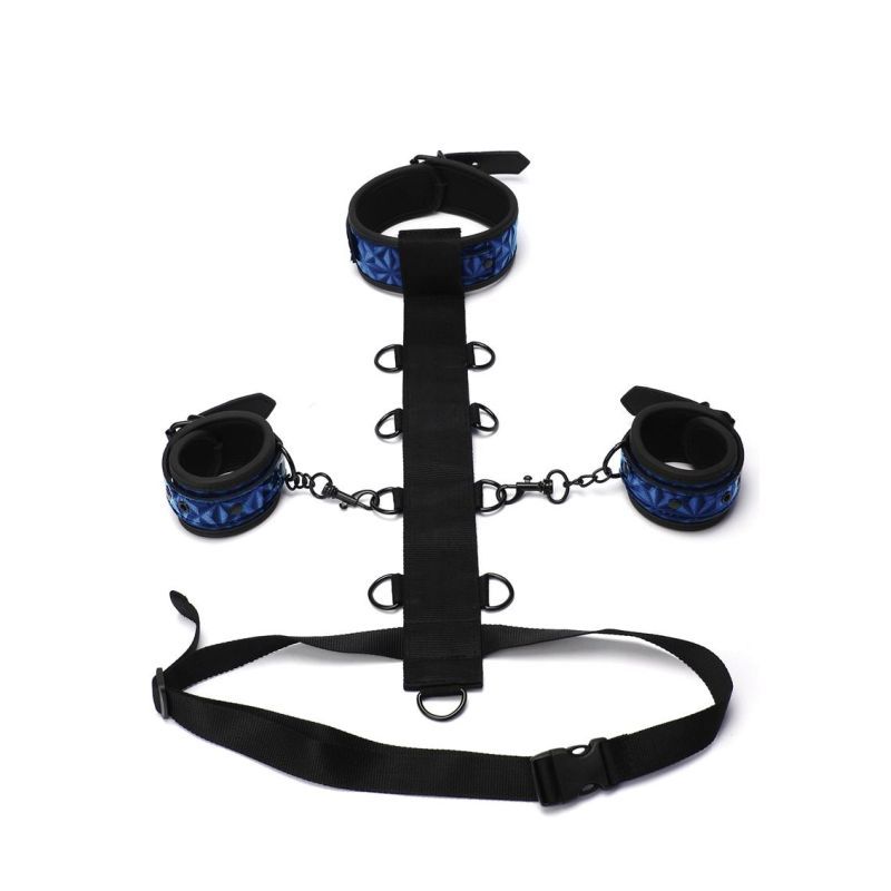 Whip Smart Diamond Body Restraint Choker Style Collar Rings Padded Wrist Cuffs 3 Pc Set - Blue V1055-7CC45842100041