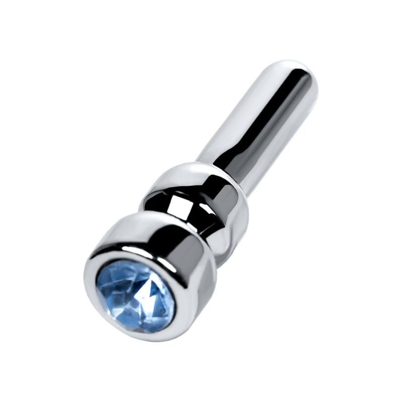 Metal Silver Urethral Plug W Sapphire Rhinestone Small V1055-7CC45842100057