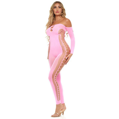 Pink Lipstick Diamond Drippin Bodystocking Black - Black V1055-7CC45842100087
