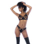 Mapale Wet Look With Sheer Mesh 2 Pc Lingerie Set Black - Black - Small/Medium V1055-7CC45842100094