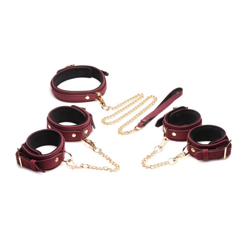 Master Series 6 Pc Velvet Bondage Set Burgundy V1055-7DM45855100183