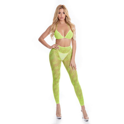 Pink Lipstick All About Leaf Bra Set Green V1055-7DM45855100317